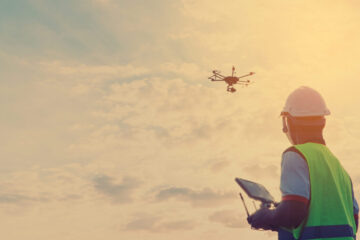 Engineer inspect and checking solar panel by Drone at solar power plant