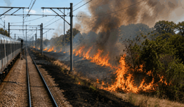 Ein schwerer Böschungs- und Flächenbrand direkt neben den Schienen hat heute den gesamten Zugverkehr zum Flughafen London-Stansted lahmgelegt.Der Vorfall: Das Feuer brach gegen 14:00 Uhr Ortszeit an den Gleisen bei Waltham Cross (Waltham Abbey, nördlich von London) aus. Angeacht durch Hitze und Trockenheit gerieten rund 14 Hektar Grasland – die Fläche von etwa 20 Fußballfeldern – direkt neben den Schienen in Brand.