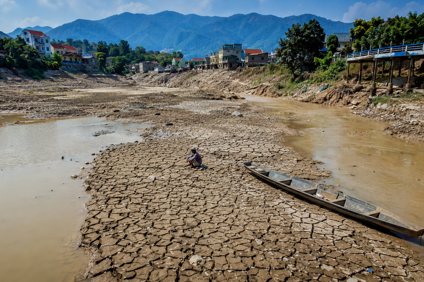 Vision einer Flusslandschaft nach El Niño 2026, KI generiert