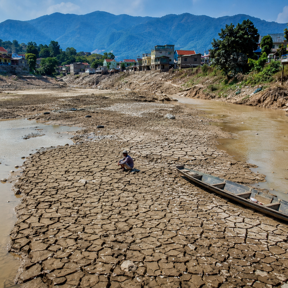 Vision einer Flusslandschaft nach El Niño 2026, KI generiert
